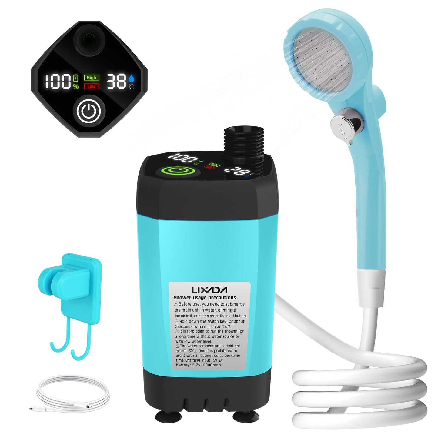 Portable Camping Shower Pump with Digital Display – 6000mAh (5 colours)