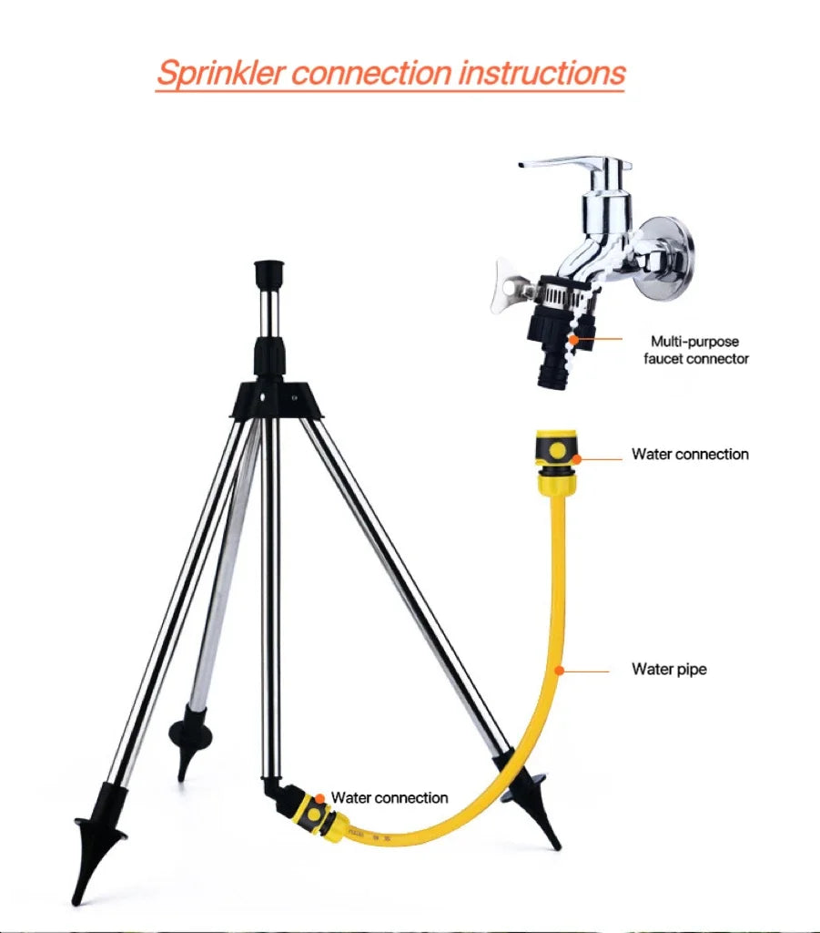 360° Rotating Garden Sprinkler with Tripod Irrigation Stand