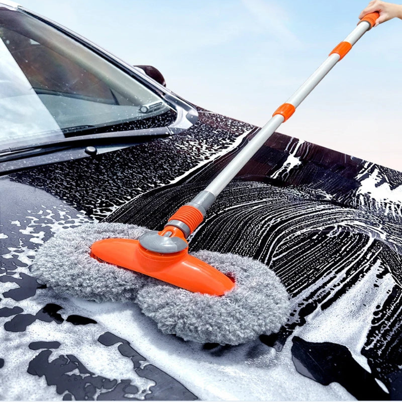 3-Section Telescopic Car Wash Mop with Double Brush Head