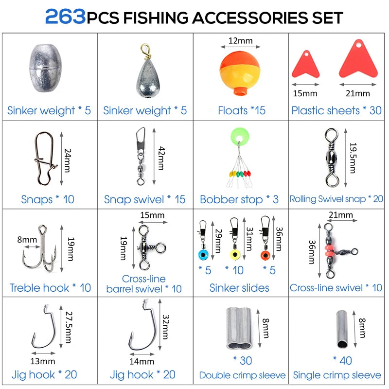 Outdoor Fishing Accessories Set with Tackle Box (263pcs)