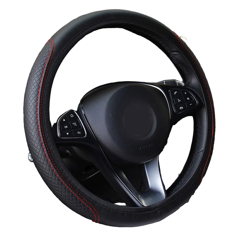Universal 37/38cm Non-Slip Embossed Leather Car Steering Wheel Cover (3 colours available)