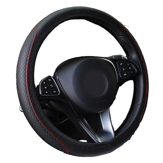 Universal 37/38cm Non-Slip Embossed Leather Car Steering Wheel Cover (3 colours available)
