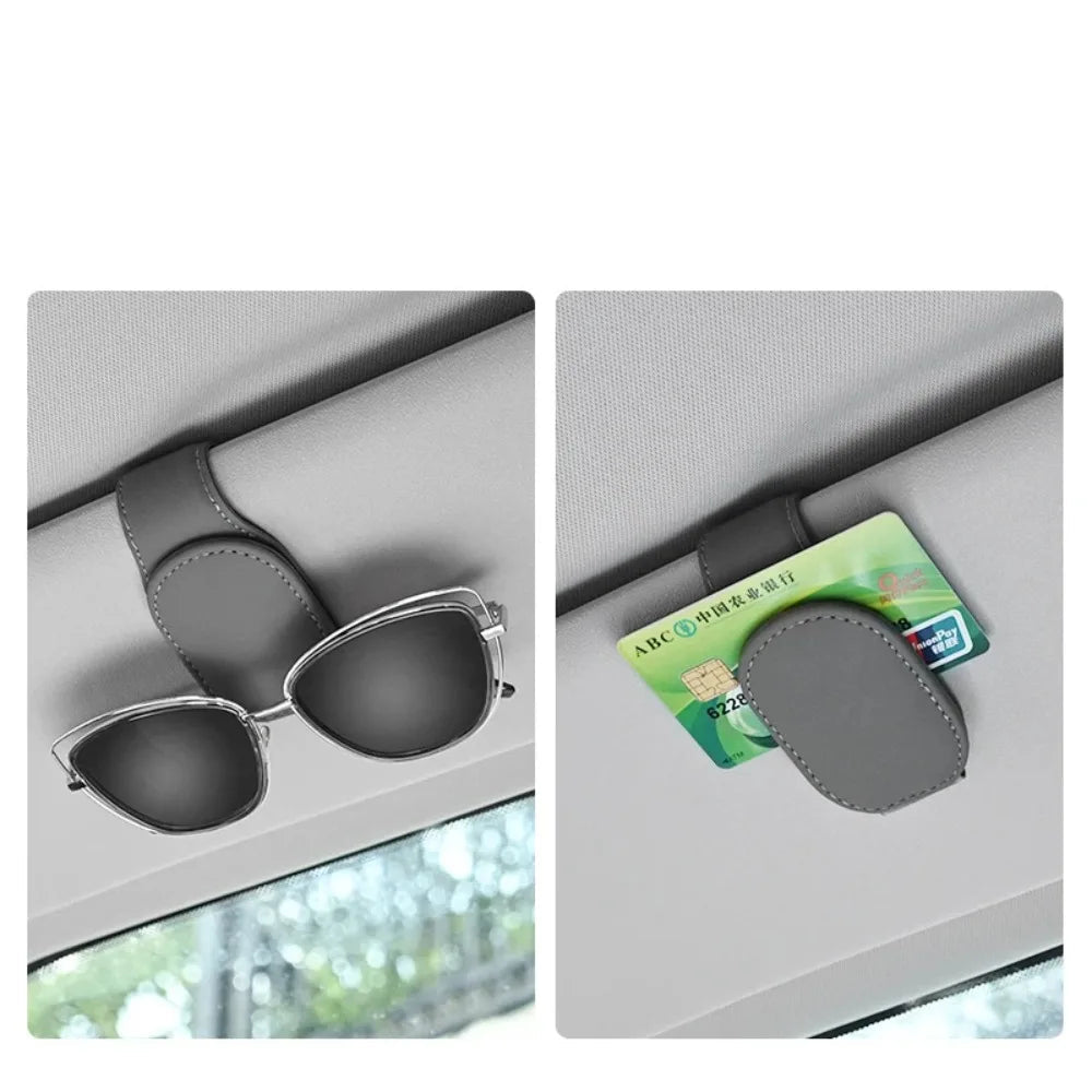 Leather Car Sunglasses & Card Holder Clip