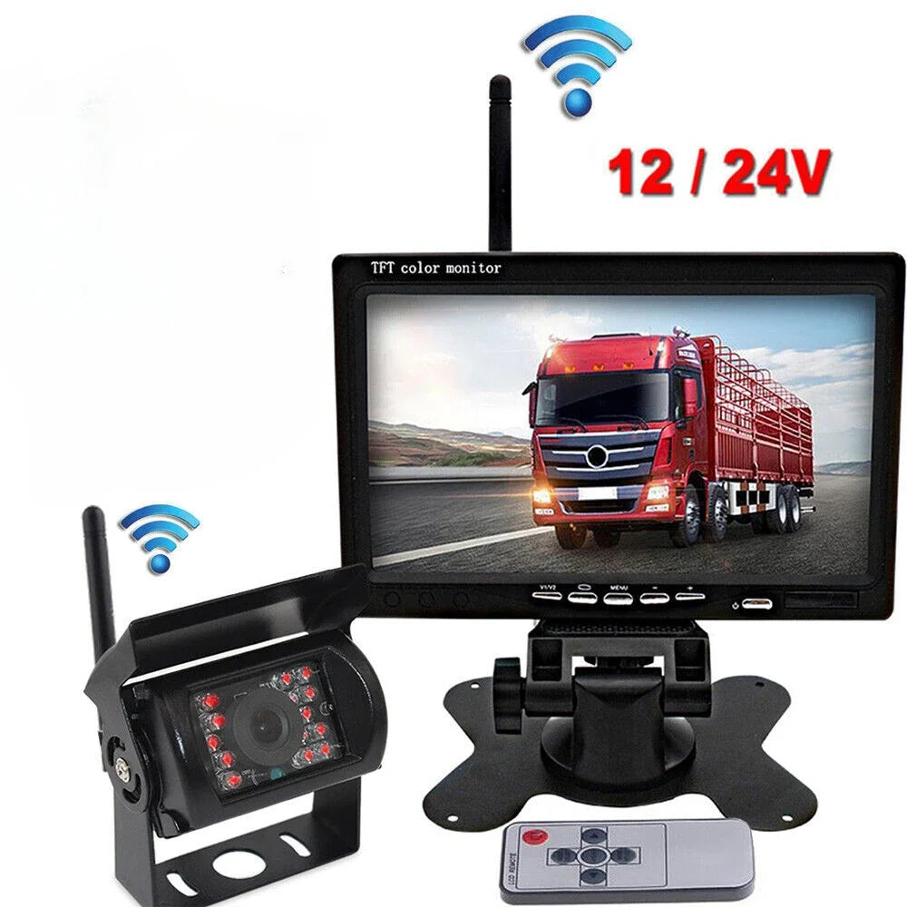 Wireless Reverse Camera Kit – 7" Monitor for Trucks, Buses & RVs with IR Night Vision