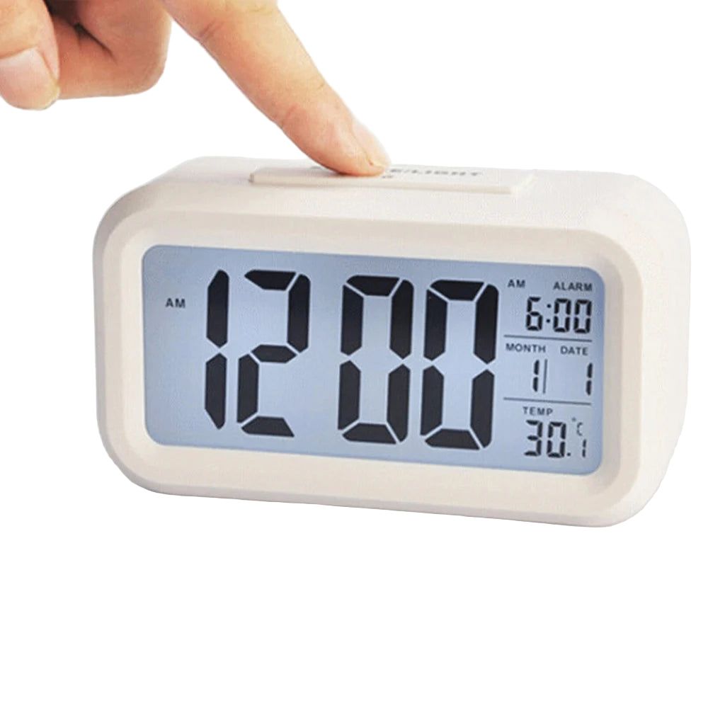 Digital Alarm Clock – Battery Operated with Indoor Temperature & Light Sensor Backlight (3 colors available)