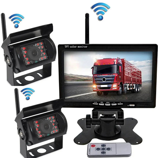 Wireless Reverse Camera Kit – 7" Monitor for Trucks, Buses & RVs with IR Night Vision