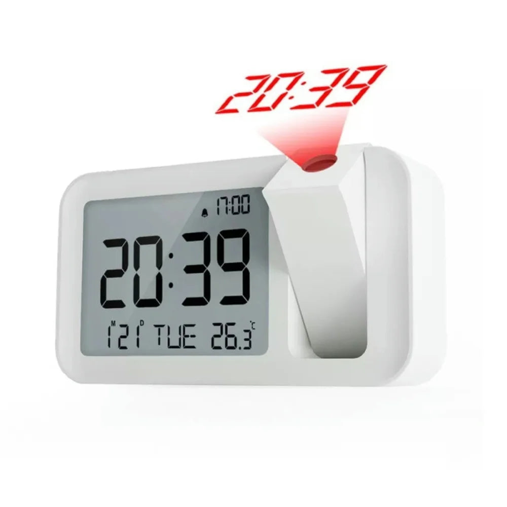 Digital Projection Alarm Clock – Rechargeable LED with USB Charger (Black & White)
