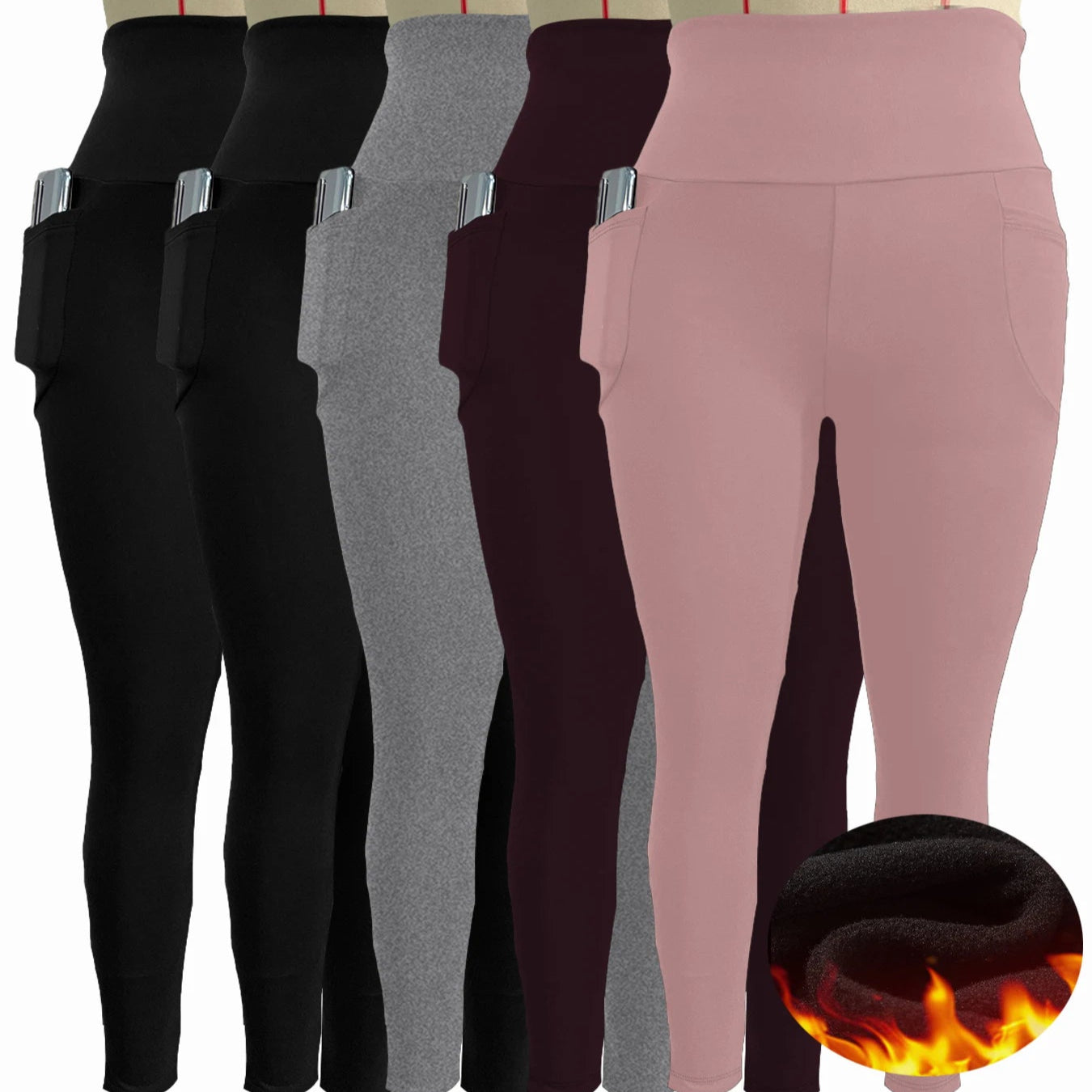 Women's Fleece-Lined Thermal Leggings – High-Waisted (5-Pack)