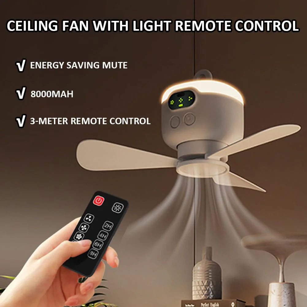 Portable Rechargeable Camping Ceiling Fan with Light & Remote
