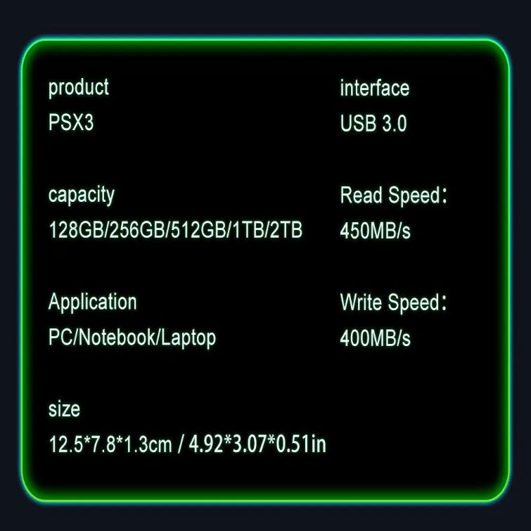 Portable External SSD 128GB–1TB USB 3.0 (400MB/s)