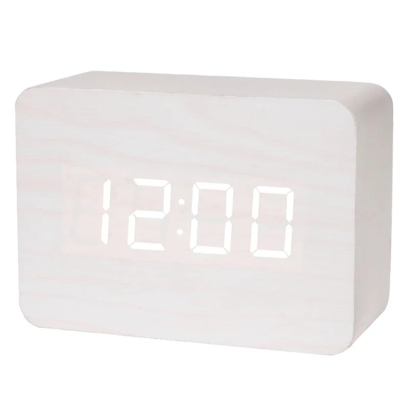 Wooden LED Digital Alarm Clock with Temperature Display & Night Light (4 colours available)