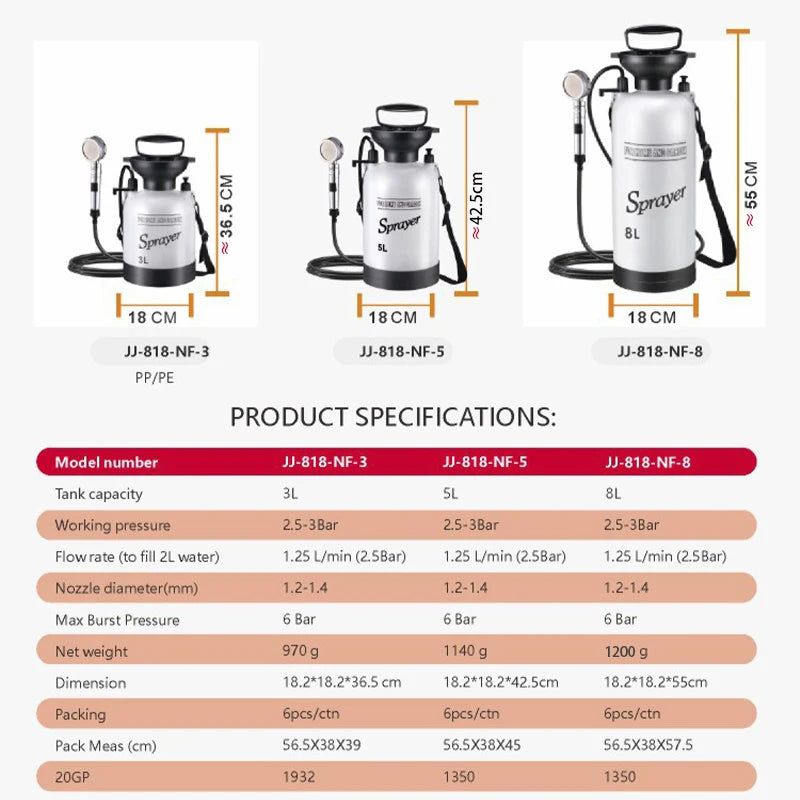 Portable Outdoor Manual Camping Shower – 3/5/8L with Hose