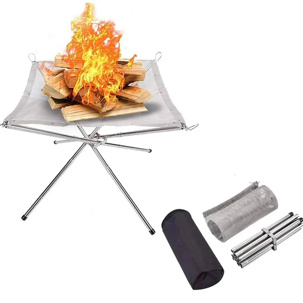 Stainless Steel Foldable Camping Fire Pit & BBQ Rack