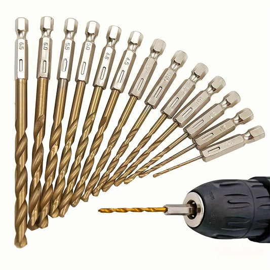 Titanium Twist Drill Bit Set – Hex Shank 1.5–6.5mm (available in single piece & all in one pack)