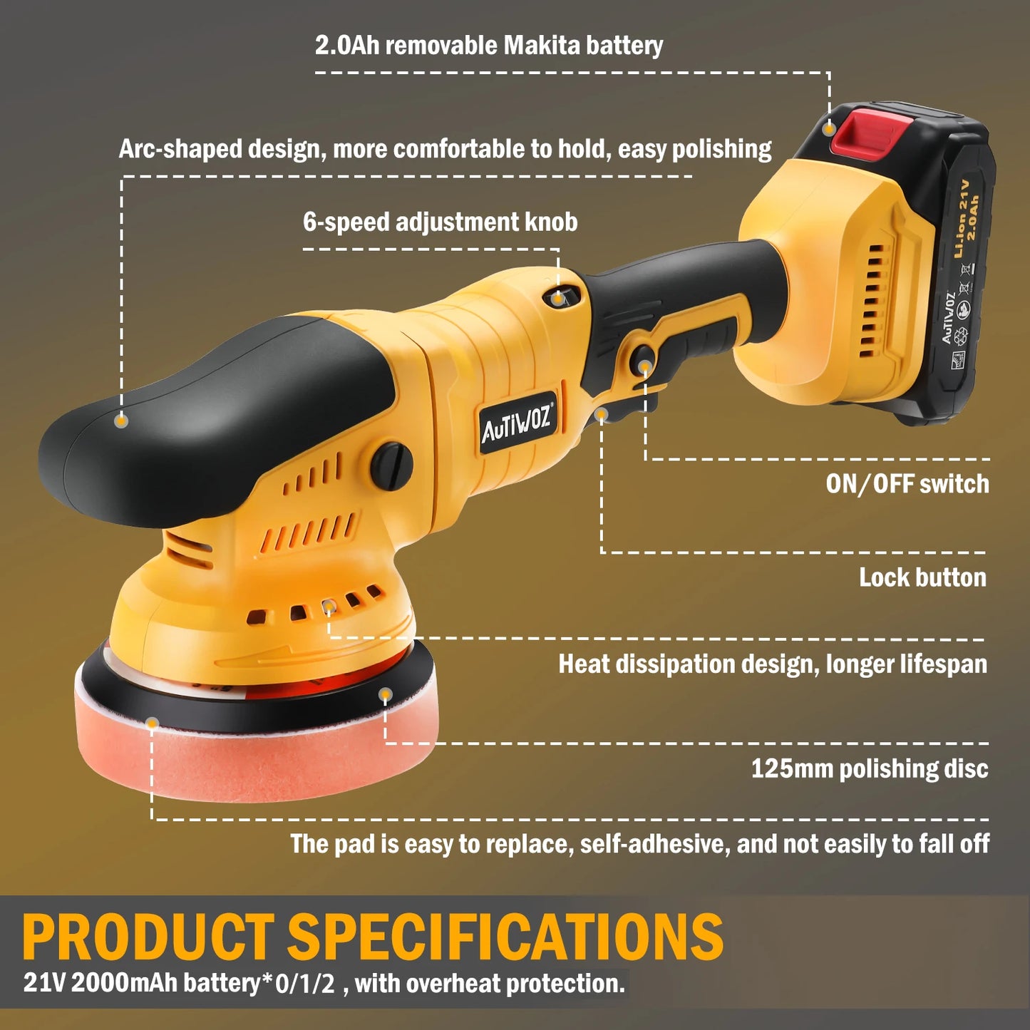 Cordless 6-Speed Orbital Polisher with Pad