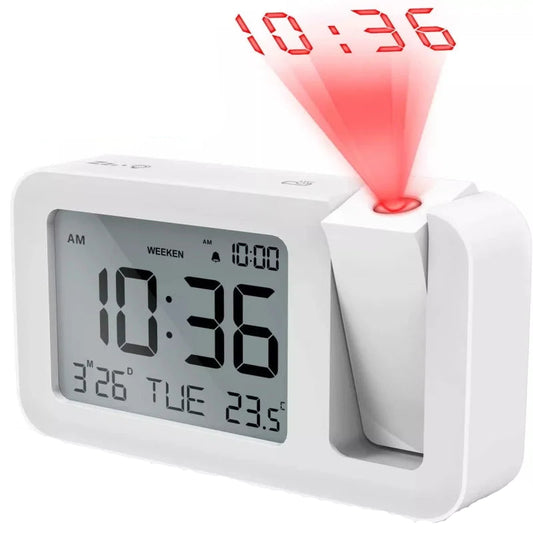 Digital Projection Alarm Clock – Rechargeable LED with USB Charger (Black & White)