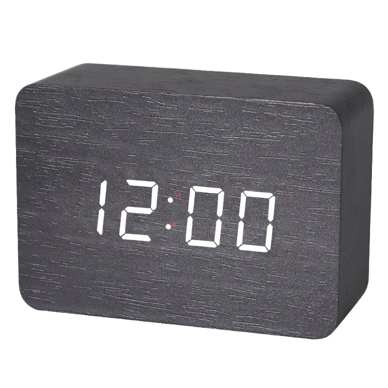 Wooden LED Digital Alarm Clock with Temperature Display & Night Light (4 colours available)