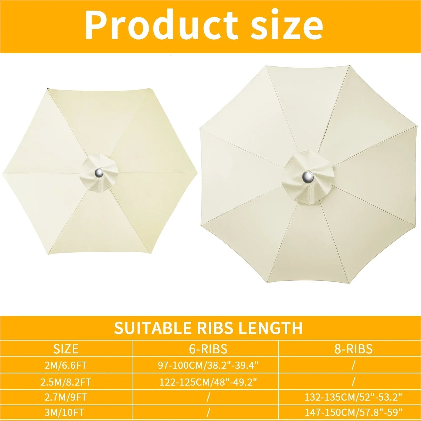 Parasol Replacement Cover – 6 or 8 Ribs (6 colours available)