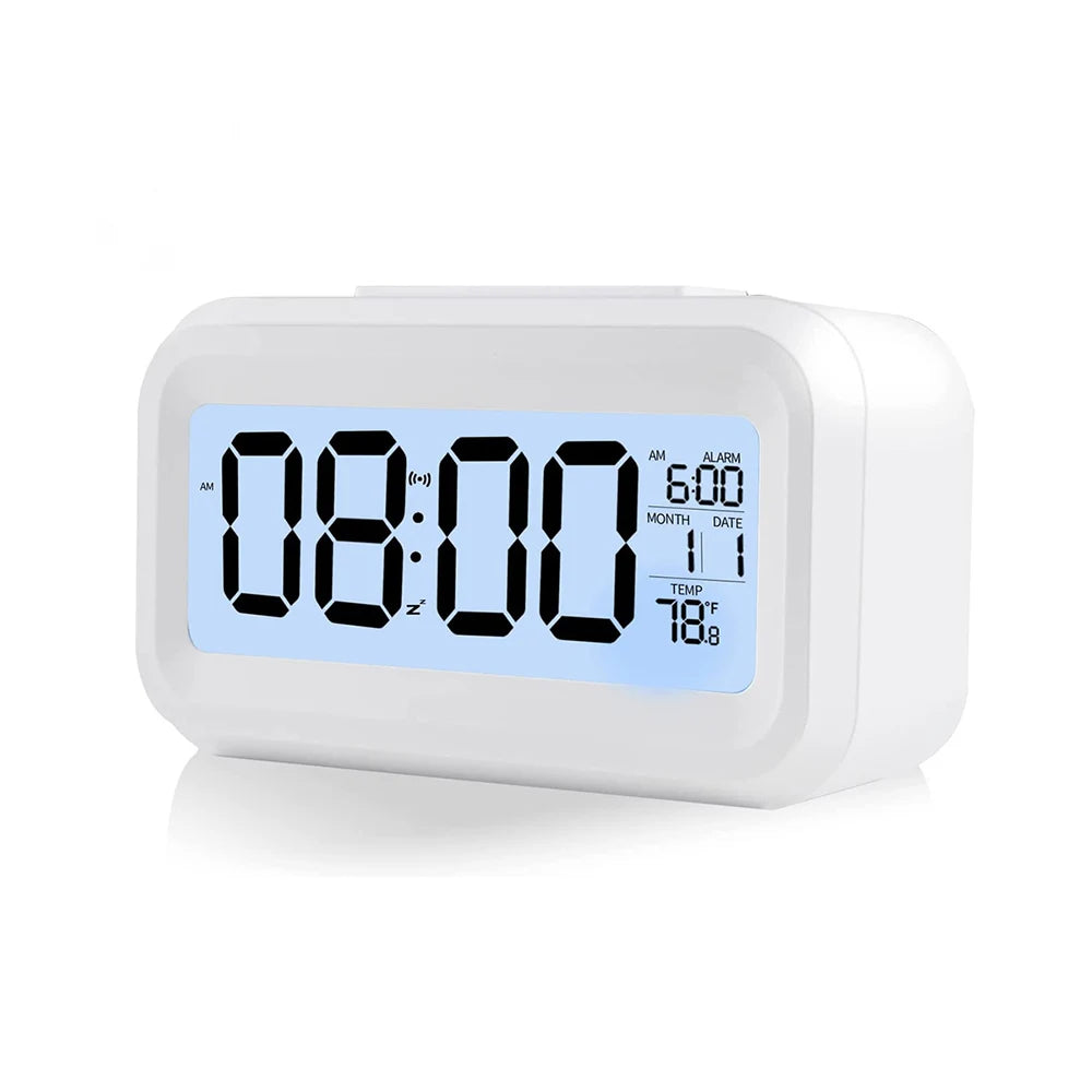 Digital Alarm Clock – Battery Operated with Indoor Temperature & Light Sensor Backlight (3 colors available)