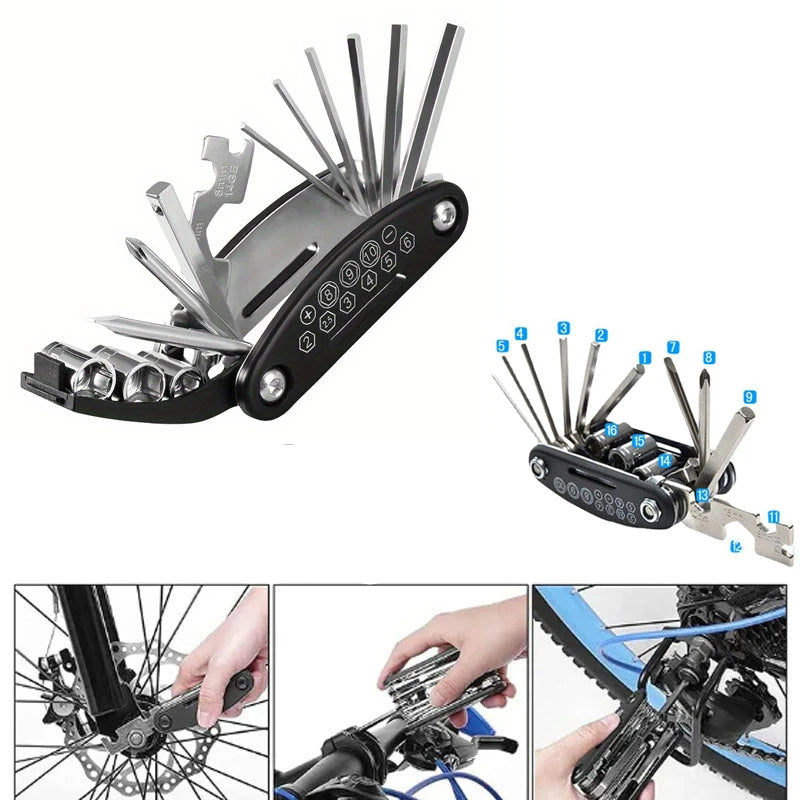 Folding Bike & Motorcycle Repair Tool Kit (16 in 1)