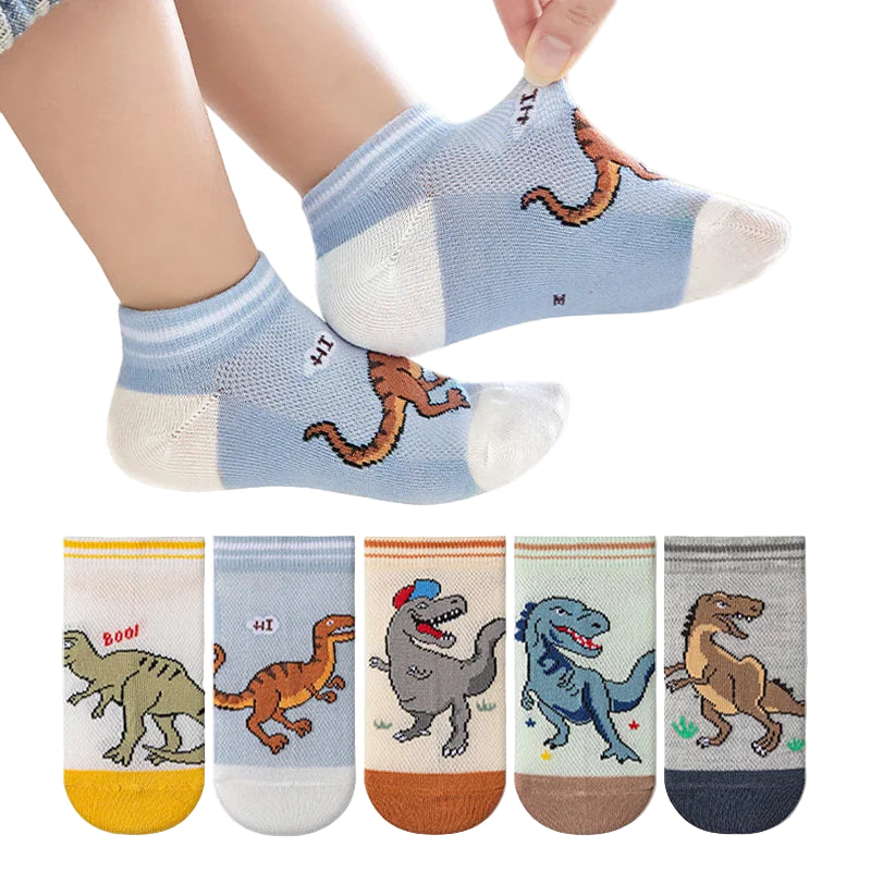 5 Pairs Boys' Dinosaur Socks – Soft & Breathable (4 sizes available)