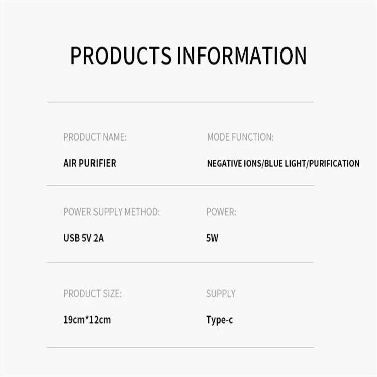 Portable Air Purifier – Blue Anion Deodorizer with Essential Oil Diffuser