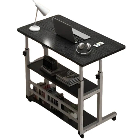Adjustable Folding Desk with Storage Shelf & Wheels - Black - SS