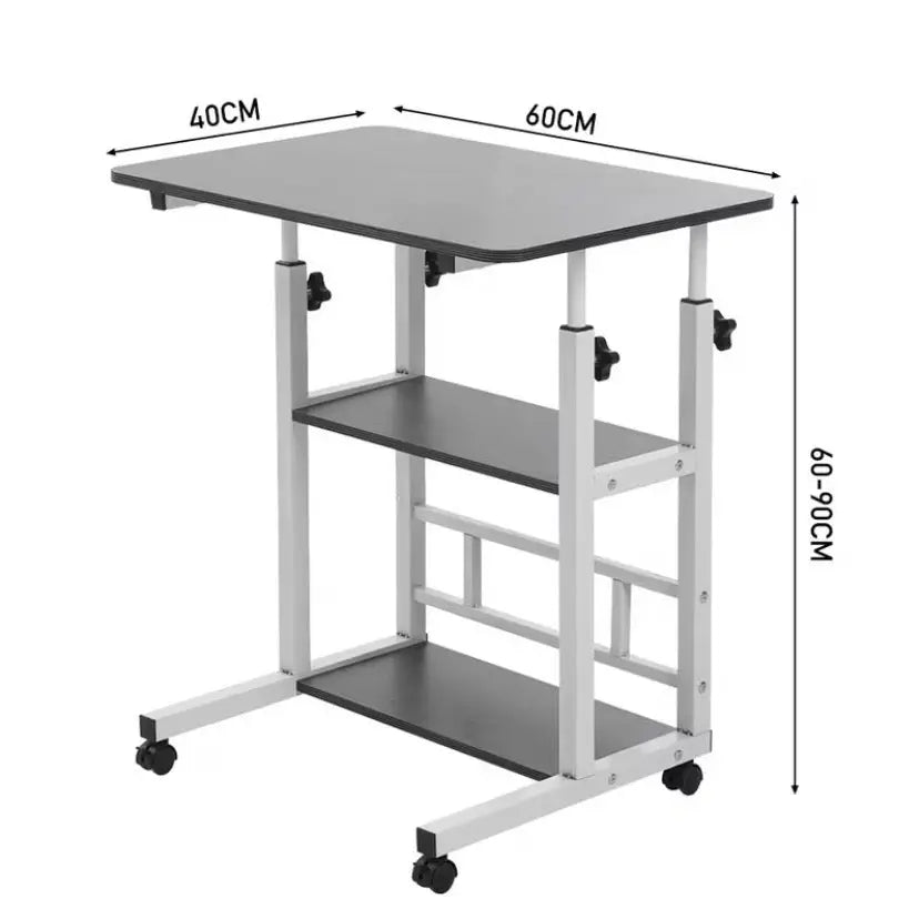 Adjustable Folding Desk with Storage Shelf & Wheels (Black & White) - Black & White - SS