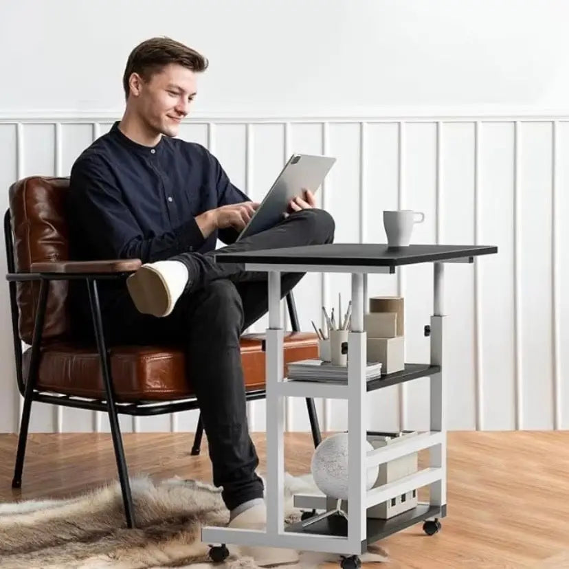Adjustable Folding Desk with Storage Shelf & Wheels - SS