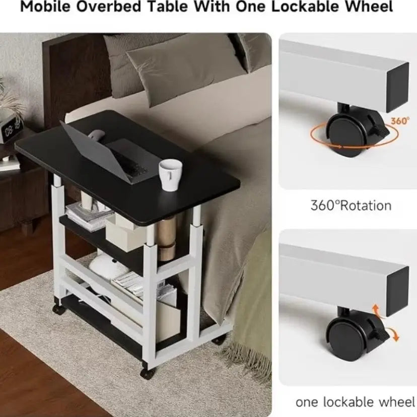 Adjustable Folding Desk with Storage Shelf & Wheels - SS