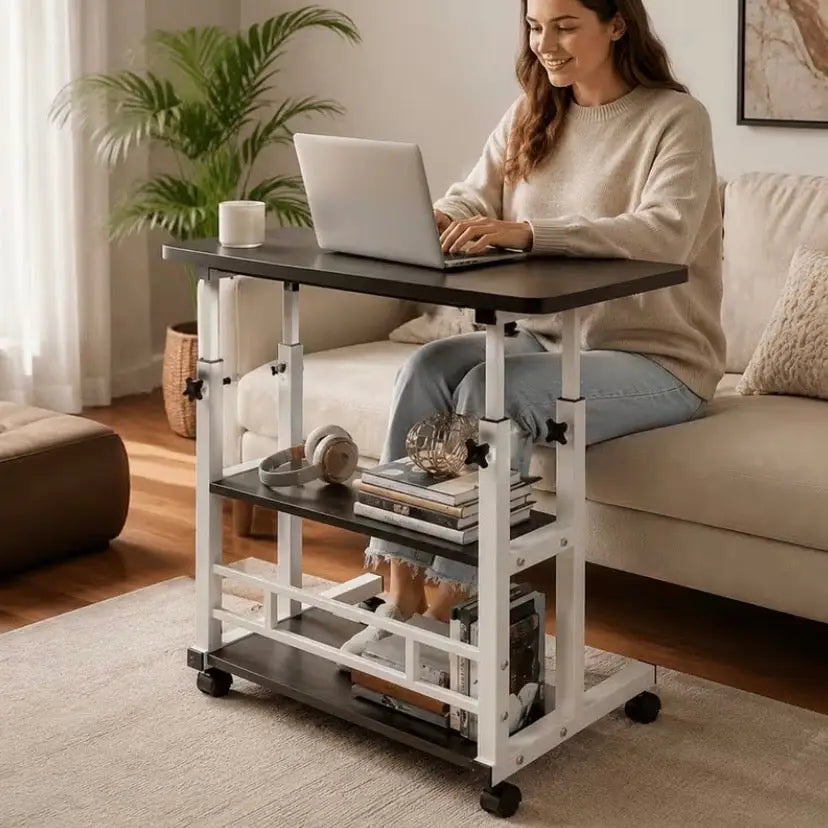 Adjustable Folding Desk with Storage Shelf & Wheels - SS