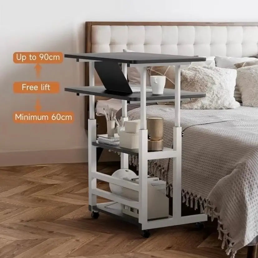 Adjustable Folding Desk with Storage Shelf & Wheels - SS