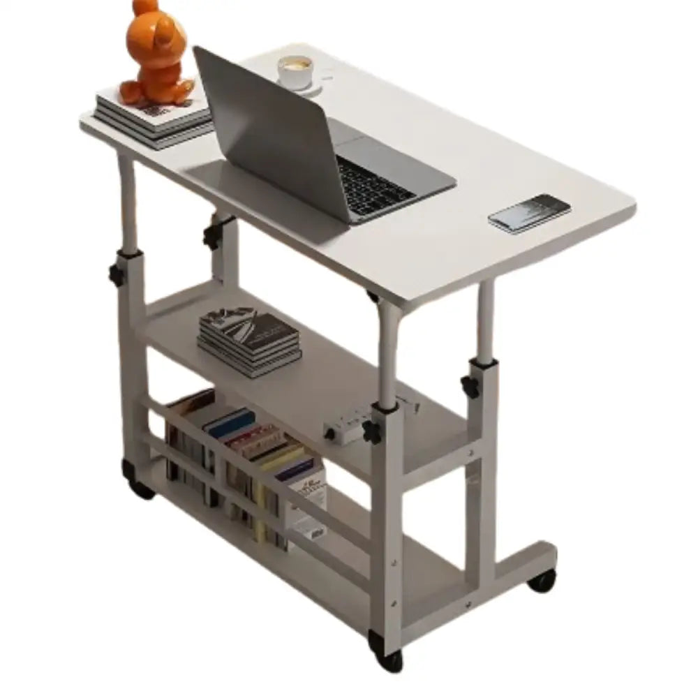 Adjustable Folding Desk with Storage Shelf & Wheels - White - SS