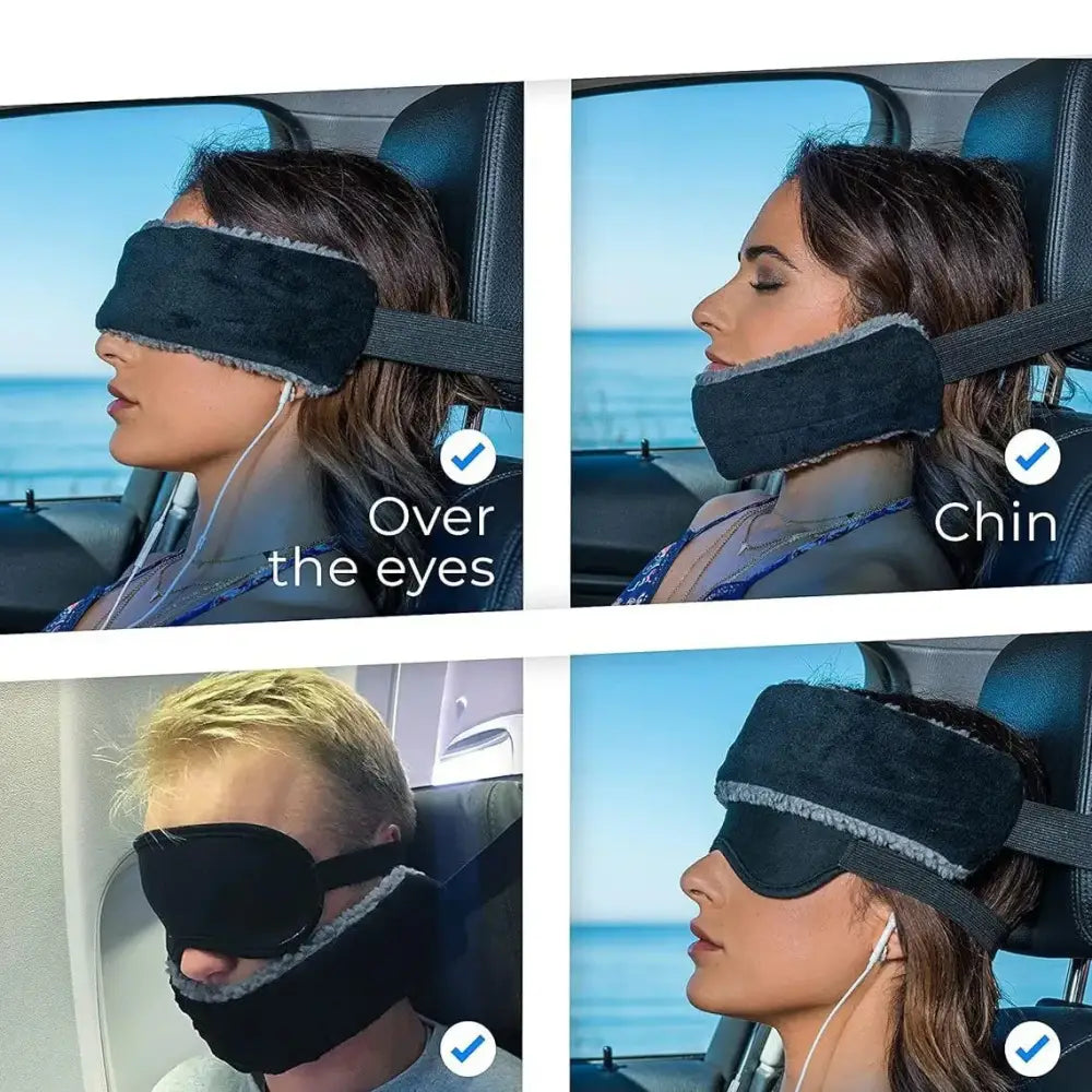 Adjustable Travel Head Support Belt - Black / Headrest Pillow - SS