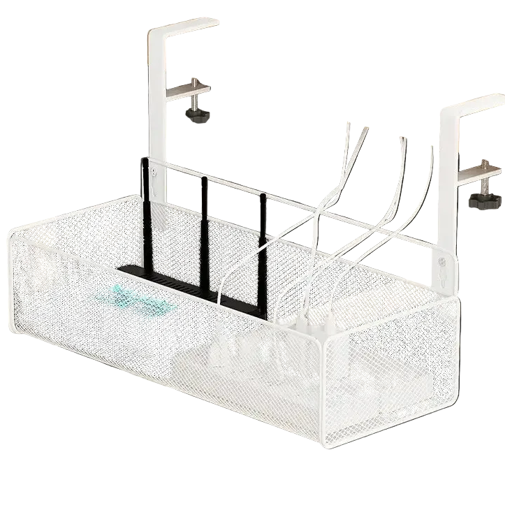Adjustable Under-Desk Cable Management Tray with Clamp Mount for Professional and Home Environments