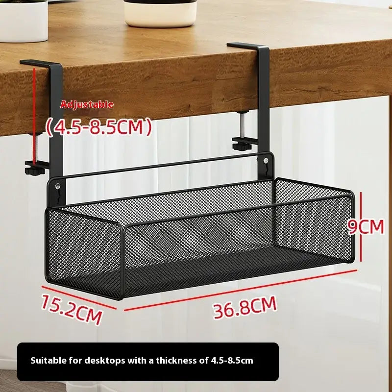 Adjustable Under-Desk Cable Management Tray with Clamp Mount for Professional and Home Environments - Black (Large