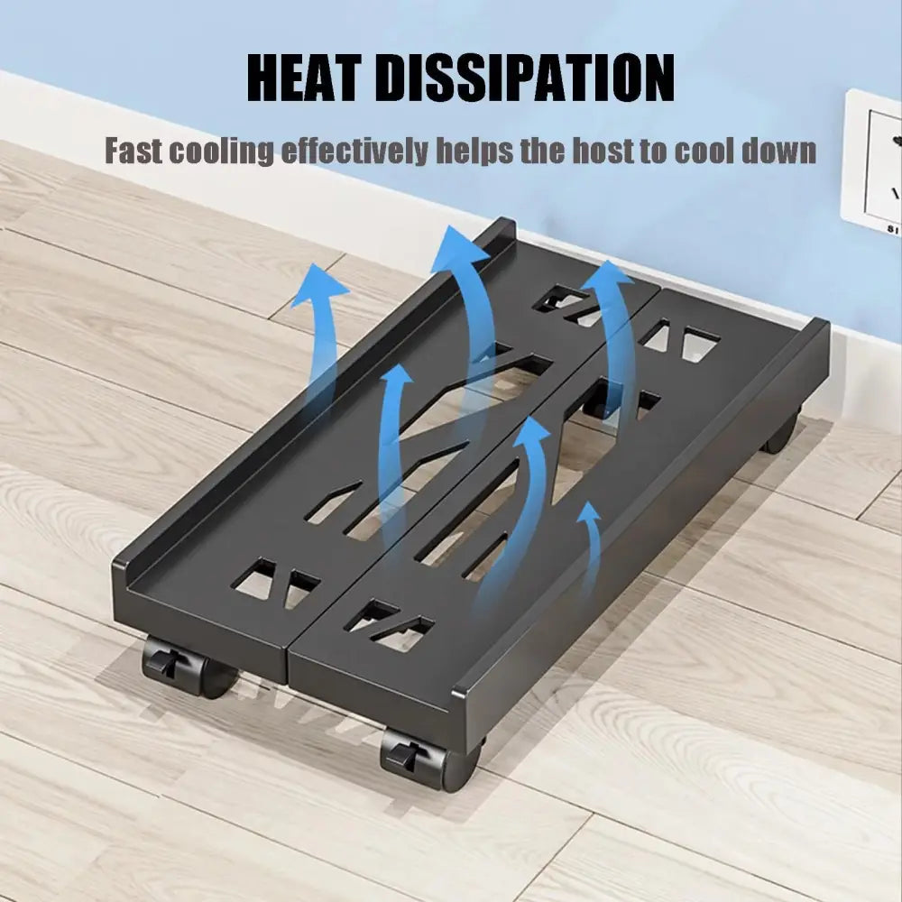 Adjustable Ventilated CPU Stand with Caster Wheels - Ideal Under Desk Holder for Most PC Towers
