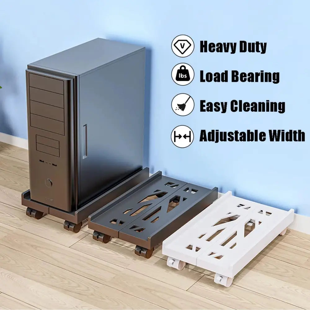 Adjustable Ventilated CPU Stand with Caster Wheels - Ideal Under Desk Holder for Most PC Towers