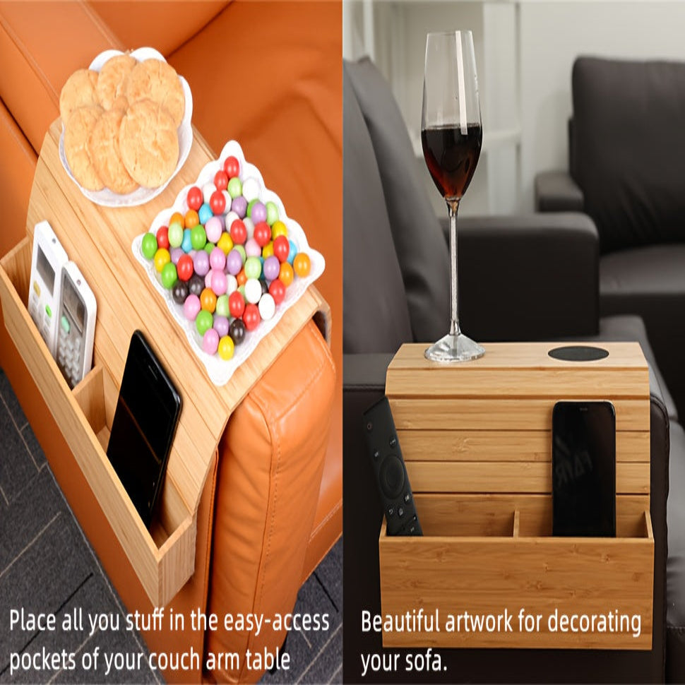 Foldable Bamboo Sofa Armrest Table with Cup Holder (2 colours available)