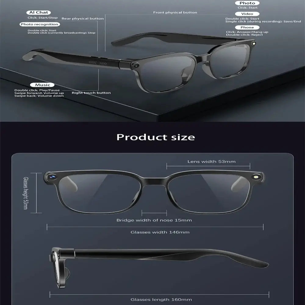 AI Smart Glasses with 8MP Camera & Bluetooth Audio - 9eight5