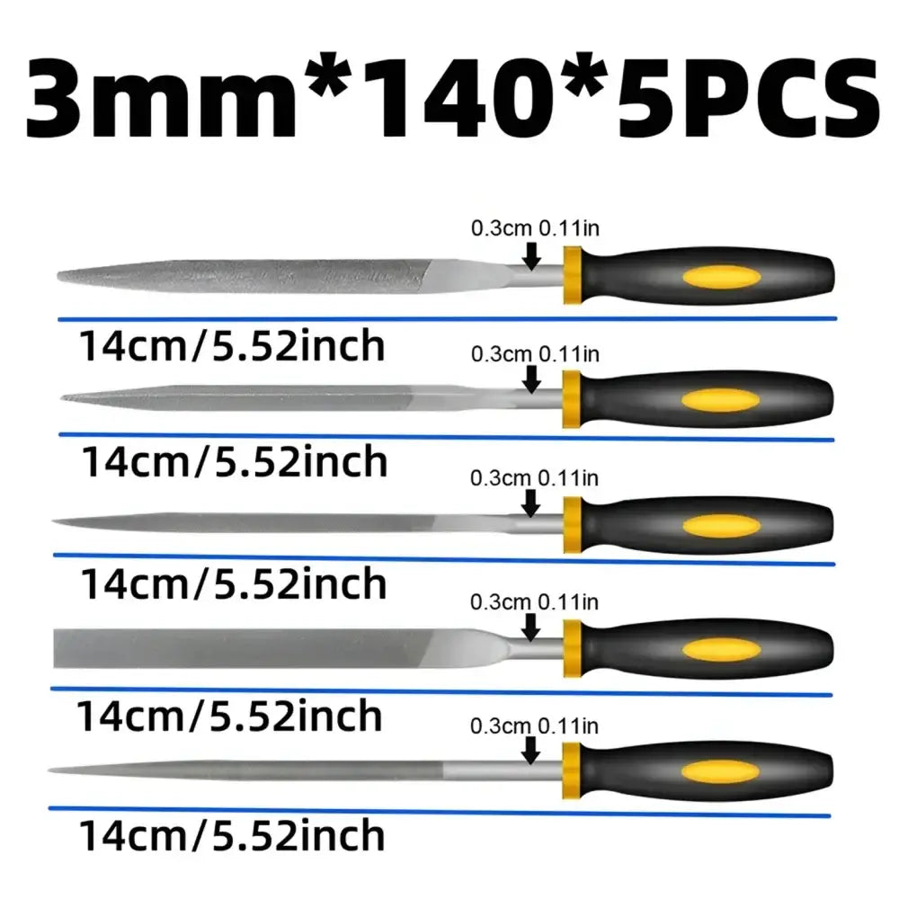 Alloy Steel Precision File Set (5pcs) (2 sizes available) - 3mm X 140mm / Steel Rasp Needle - HBC