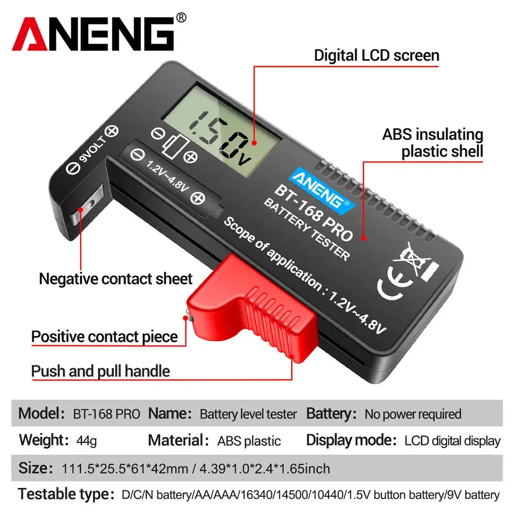 ANENG BT-168 PRO Digital Battery Tester: Accurate Capacity Assessment for AAA AA C D 9V and Button Cells