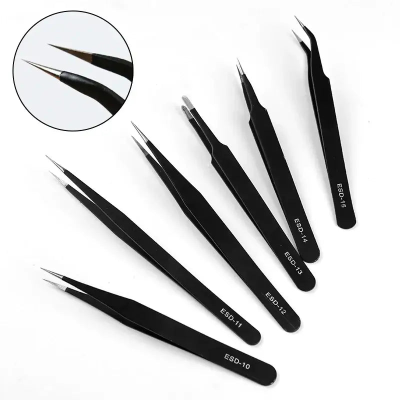 Anti-Static ESD Stainless Steel Curved Tweezers (6 different types available) - HBC