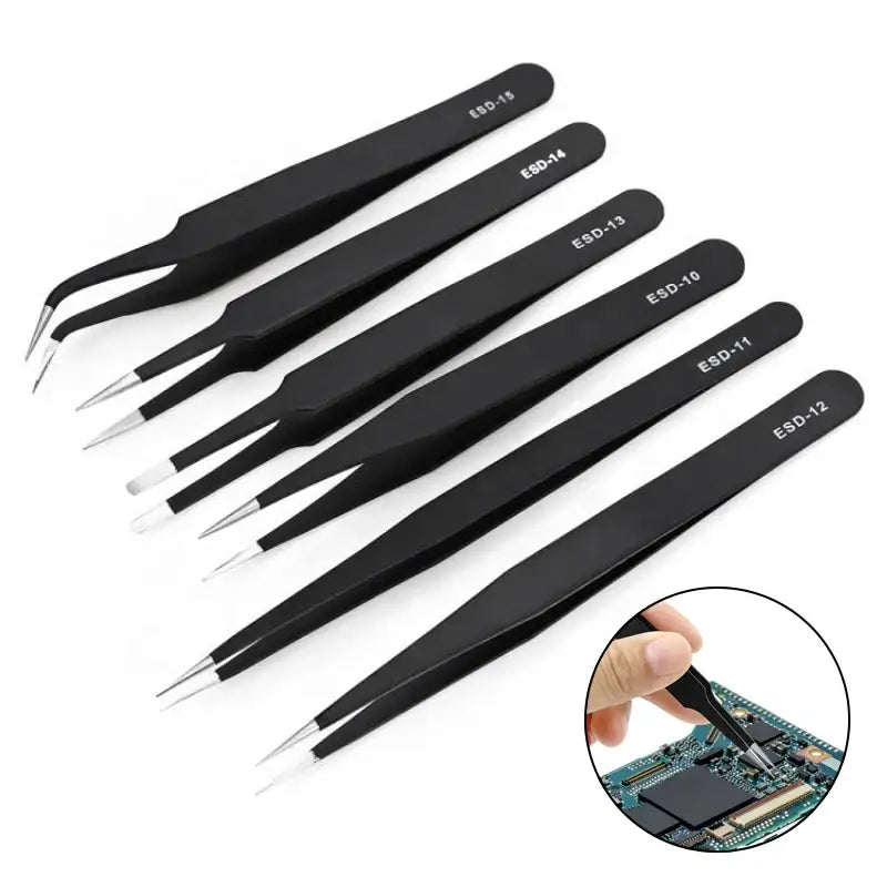 Anti-Static ESD Stainless Steel Curved Tweezers (6 different types available) - HBC