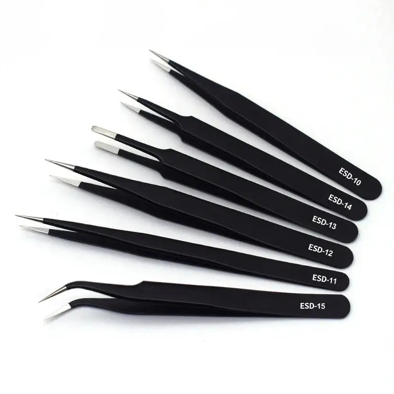 Anti-Static ESD Stainless Steel Curved Tweezers (6 different types available) - HBC