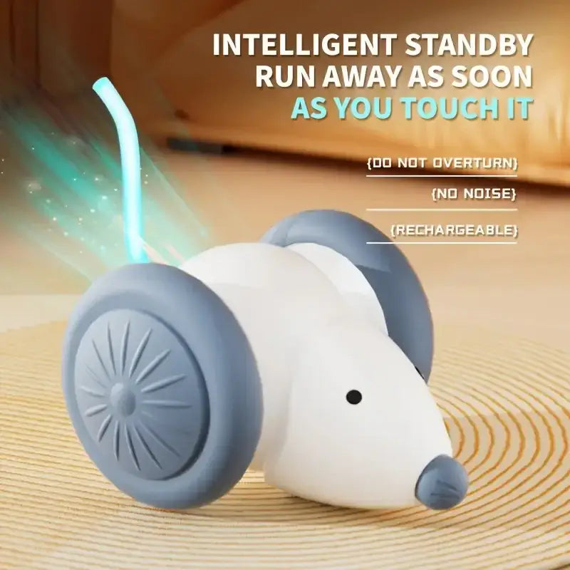 Automatic Interactive Smart Cat Toy - USB Rechargeable Rolling Ball and Mouse Car Teaser - White