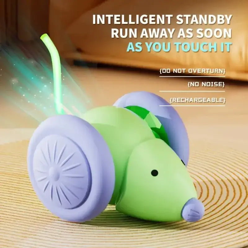 Automatic Interactive Smart Cat Toy - USB Rechargeable Rolling Ball and Mouse Car Teaser - Green
