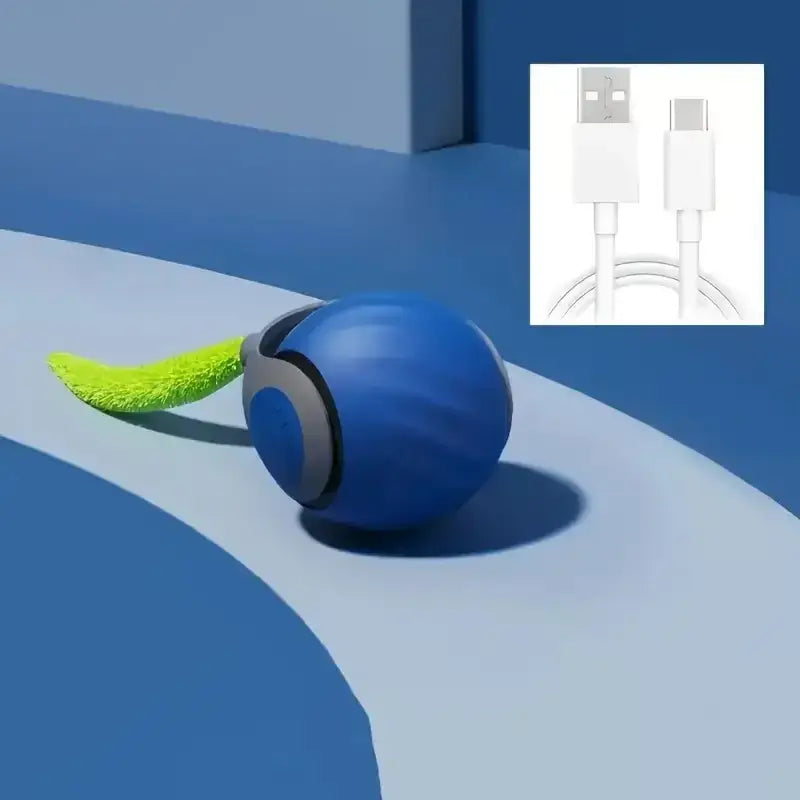 Automatic Interactive Smart Cat Toy - USB Rechargeable Rolling Ball and Mouse Car Teaser - Blue T