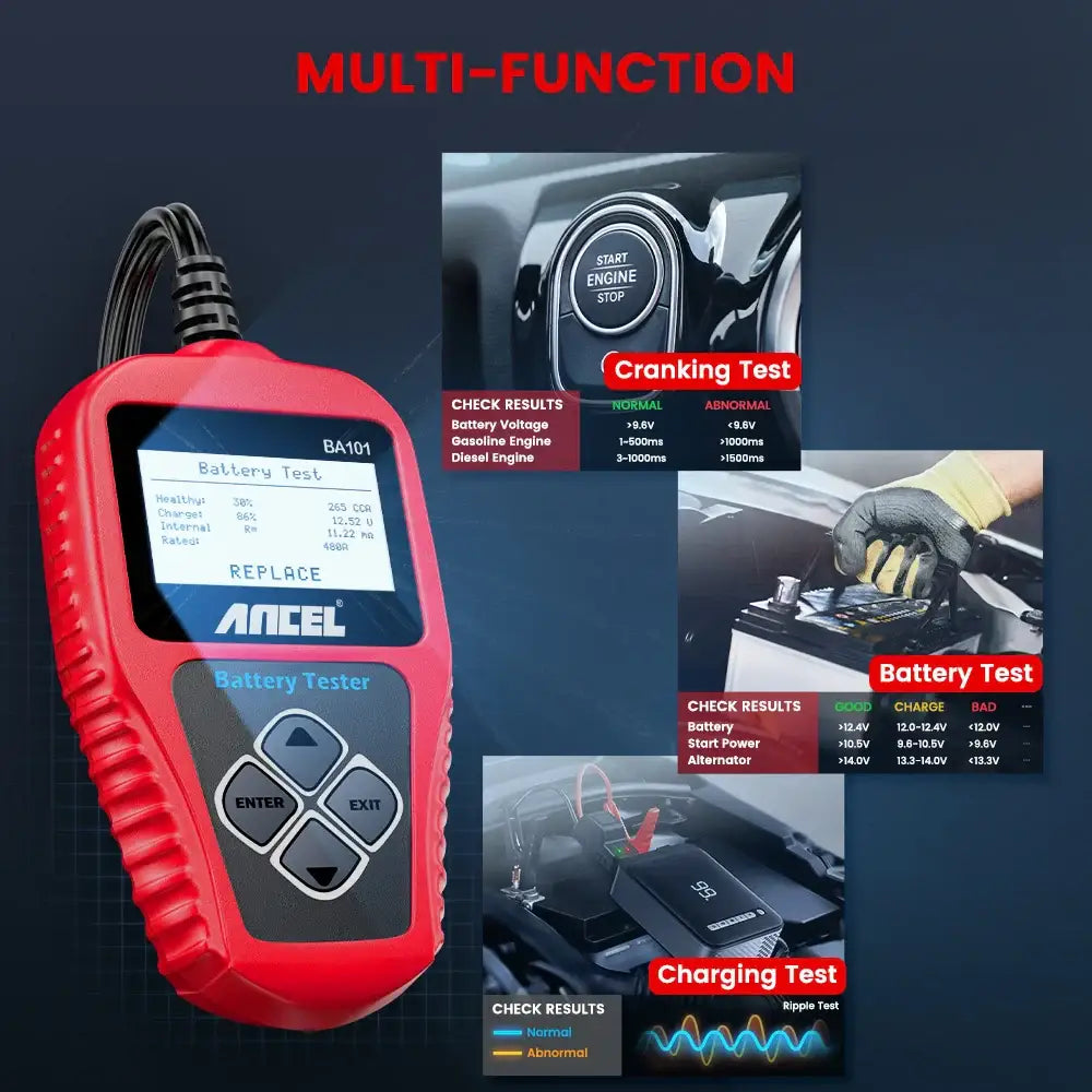 BA101 Car Battery Tester – 12V Load Analyzer (100–2000 CCA) - HBC