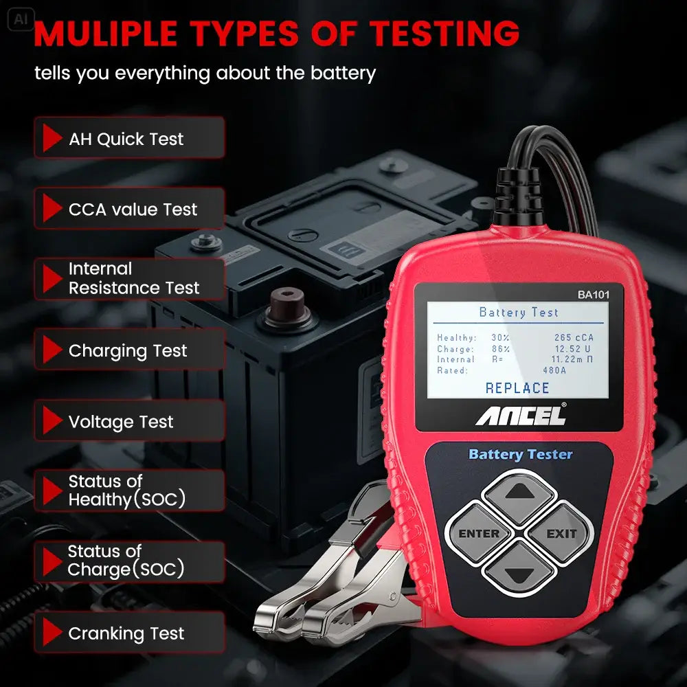 BA101 Car Battery Tester – 12V Load Analyzer (100–2000 CCA) - HBC